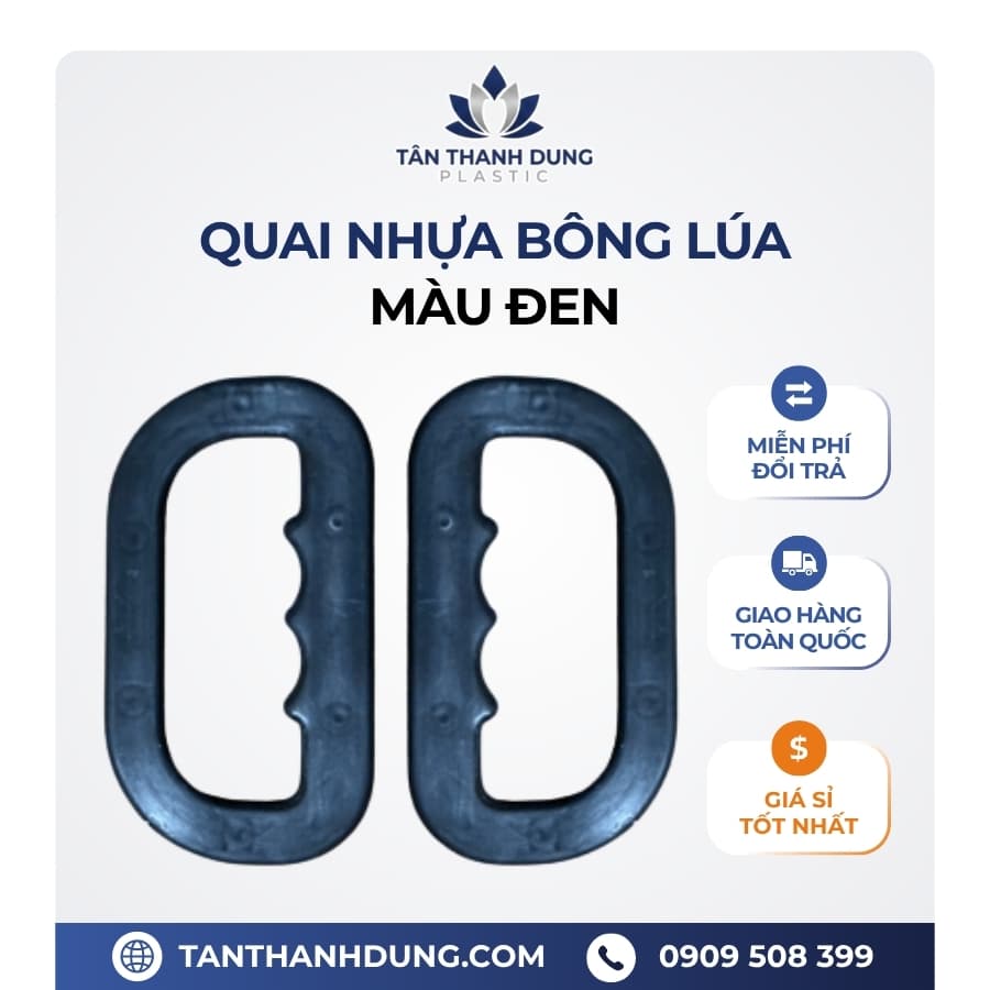Quai Nhựa Xách Bao Gạo Bông Lúa Cao Cấp – Màu Đen