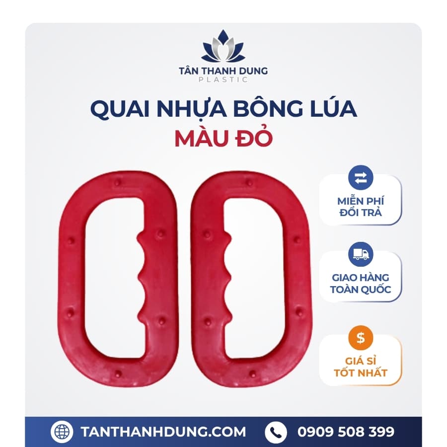 Quai Nhựa Xách Bao Gạo Bông Lúa Cao Cấp – Màu ĐỎ