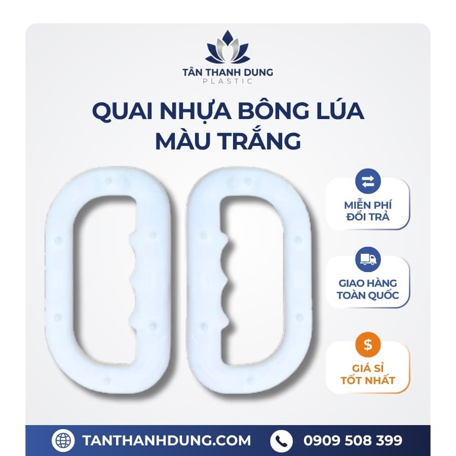 Quai Nhựa Xách Bao Gạo Bông Lúa Cao Cấp – Màu TRẮNG